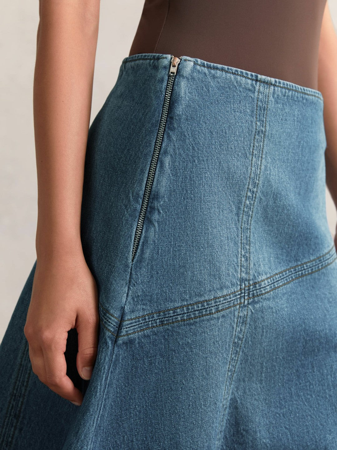 Reiss Denim Panelled Midi Skirt in Indigo