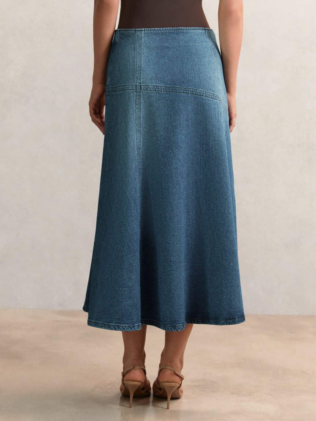 Reiss Denim Panelled Midi Skirt in Indigo
