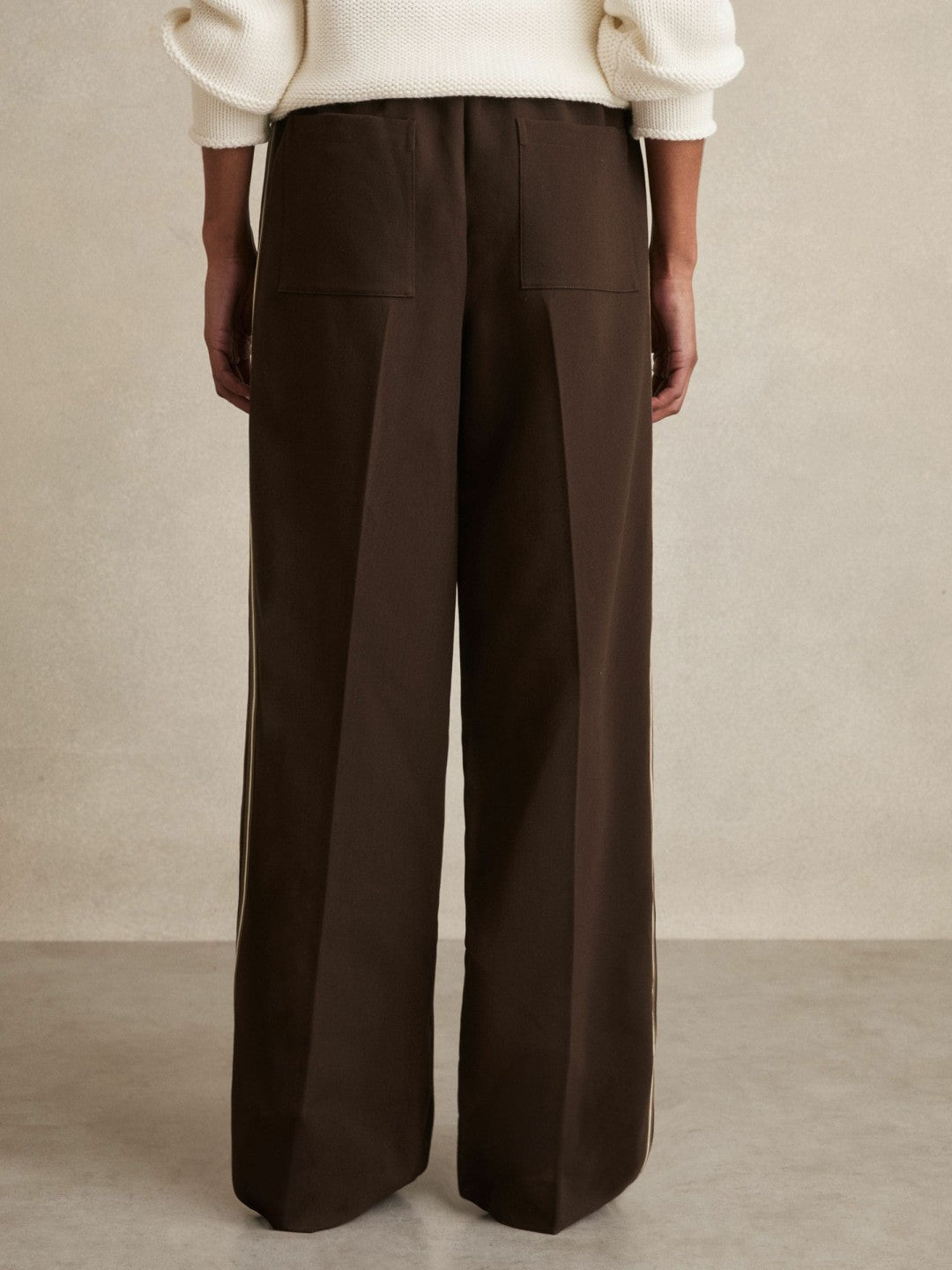 Reiss Petite Side-Stripe Wide-Leg Trousers in Chocolate Brown