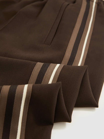 Reiss Petite Side-Stripe Wide-Leg Trousers in Chocolate Brown