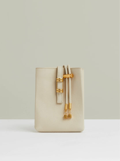 Reiss Leather Phone Holder in Off White