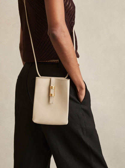 Reiss Leather Phone Holder in Off White