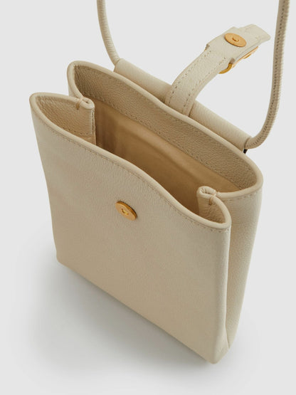 Reiss Leather Phone Holder in Off White