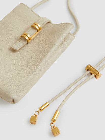 Reiss Leather Phone Holder in Off White