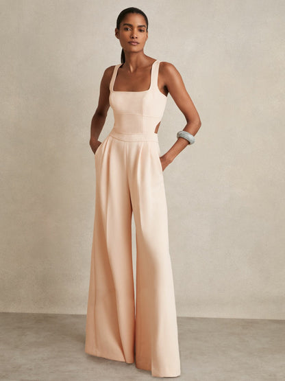 Reiss Wide-Leg Cut-Out Jumpsuit in Pale Pink