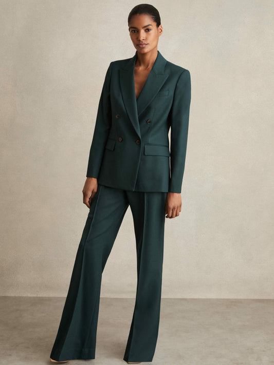 Reiss Petite Wool-Blend Wide-Leg Suit Trousers in Green