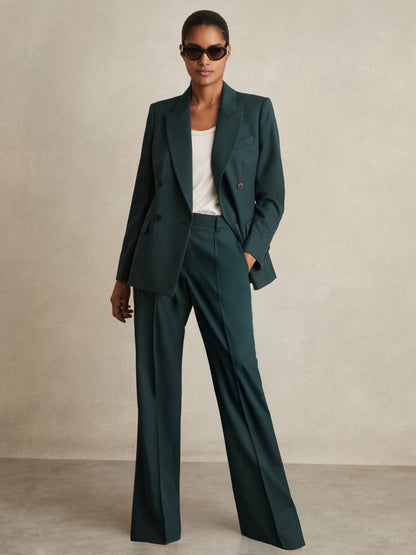 Reiss Petite Wool-Blend Wide-Leg Suit Trousers in Green