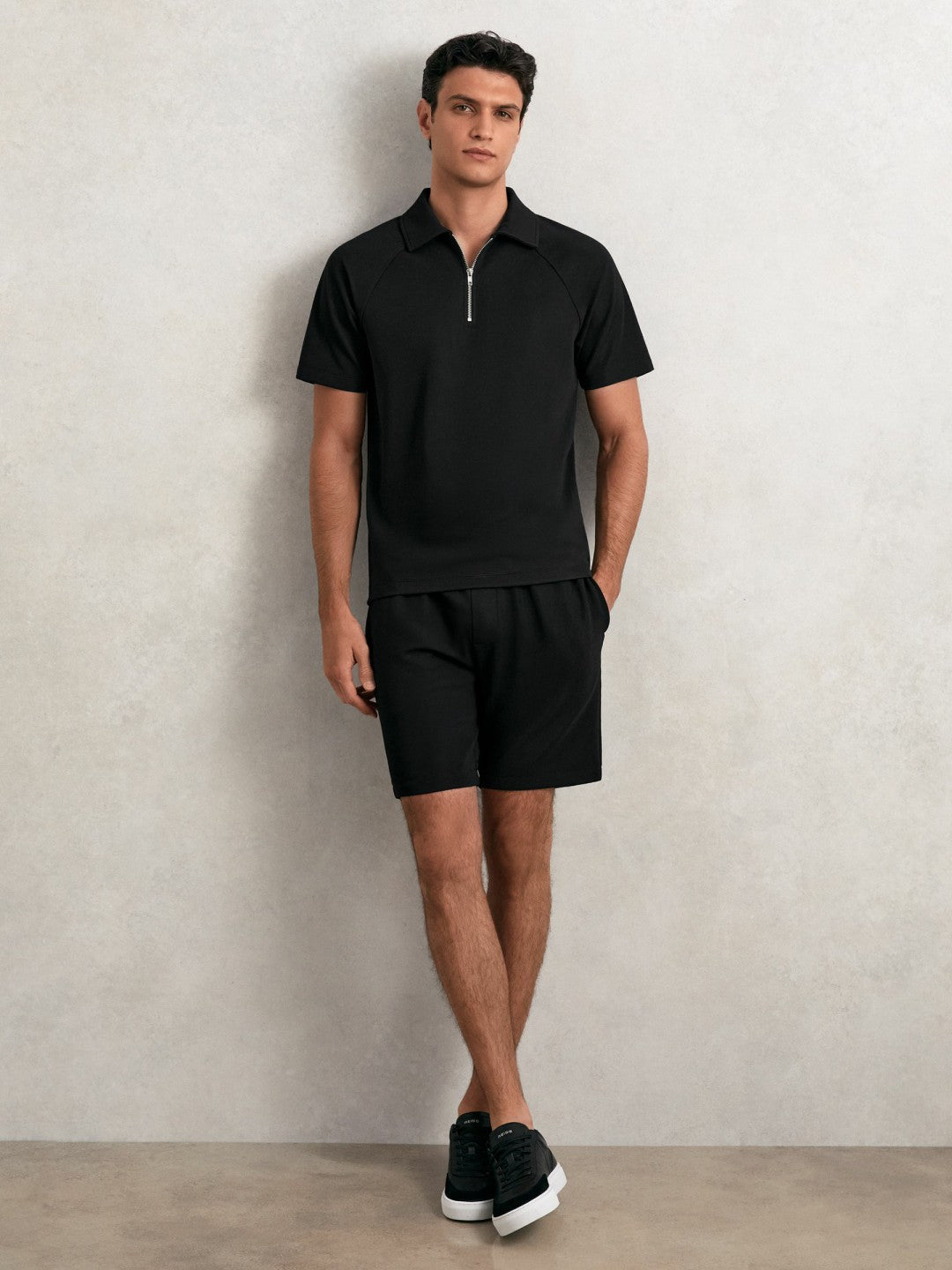 Reiss Bonded-Leather Low-Top Trainers in Black