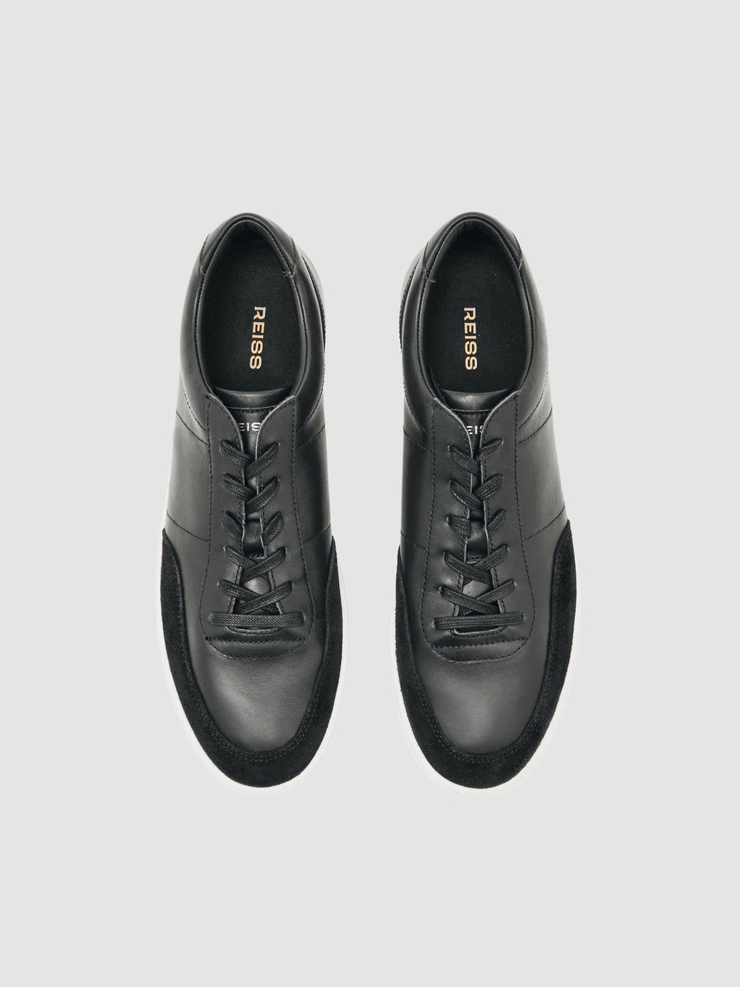 Reiss Bonded-Leather Low-Top Trainers in Black