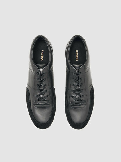 Reiss Bonded-Leather Low-Top Trainers in Black