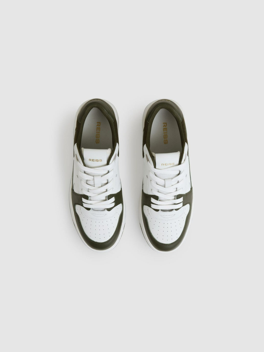 Reiss Leather Panelled Trainers in Khaki/White