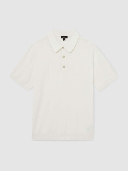 Reiss Cotton-Silk Polo Shirt in Off White