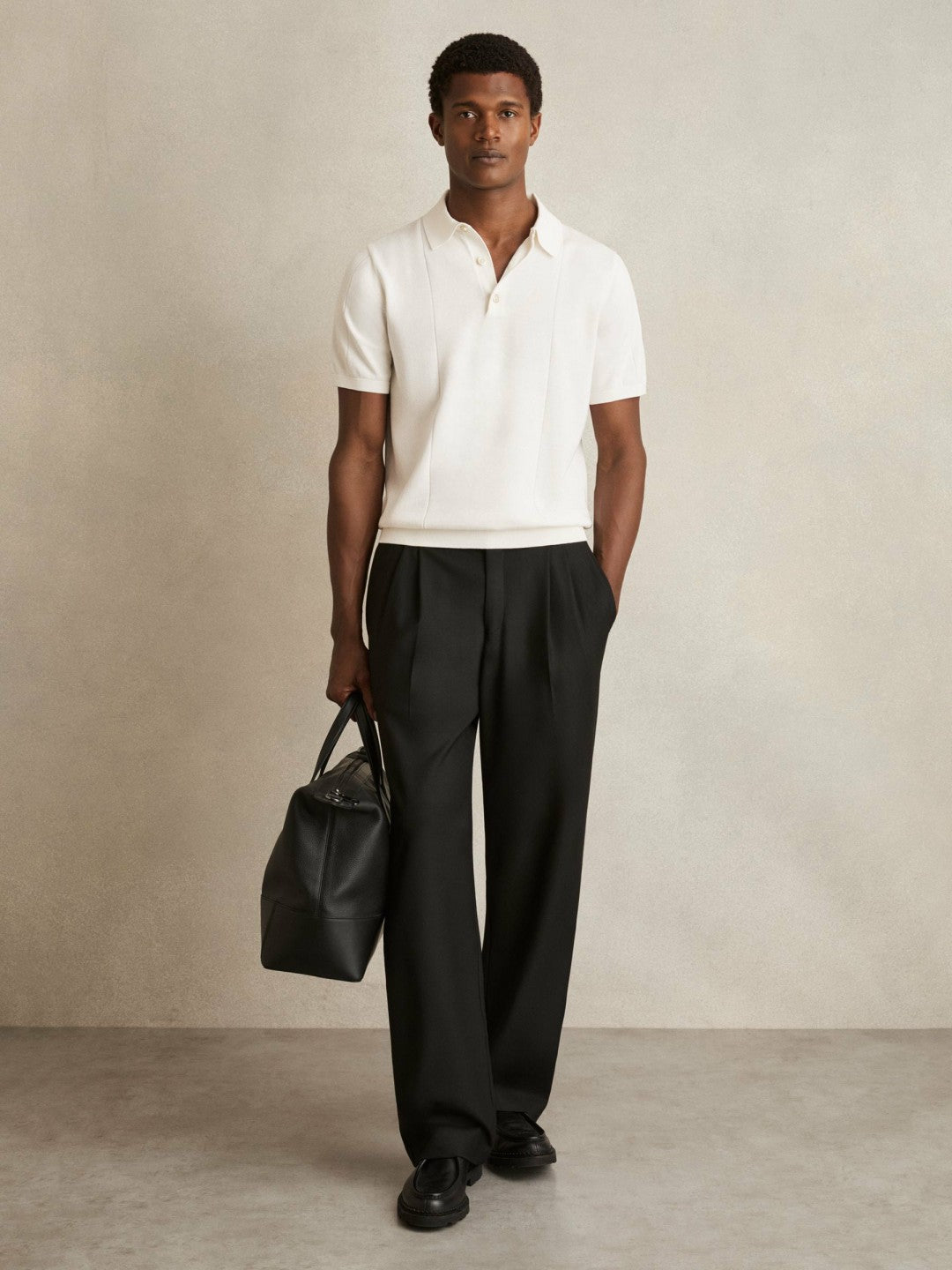 Reiss Cotton-Silk Polo Shirt in Off White
