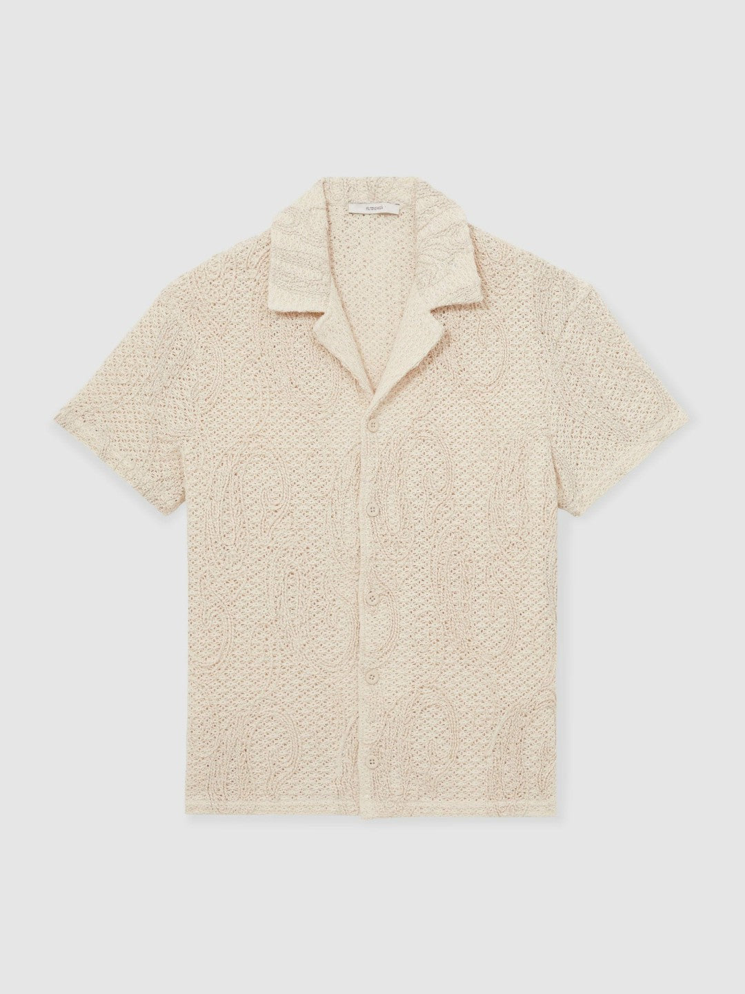 Reiss Cotton-Blend Embroidered Crochet Shirt in Oatmeal