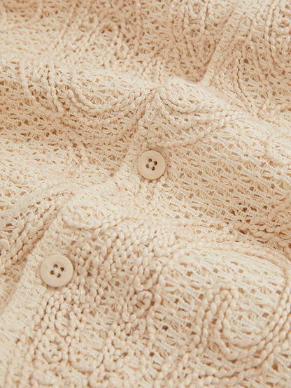 Reiss Cotton-Blend Embroidered Crochet Shirt in Oatmeal