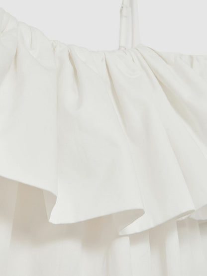 Reiss Cotton Off Shoulder Mini Dress in Ivory Cream