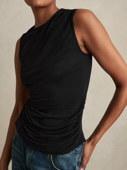 Reiss Stretch-Modal Ruched Vest in Black