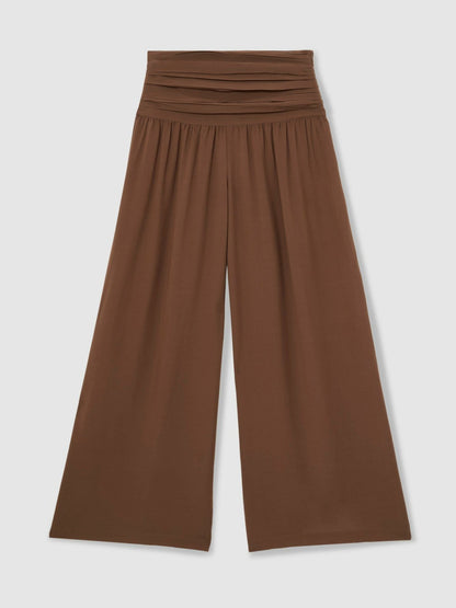 Reiss Lyocell Blend Wide Leg Trousers in Brown