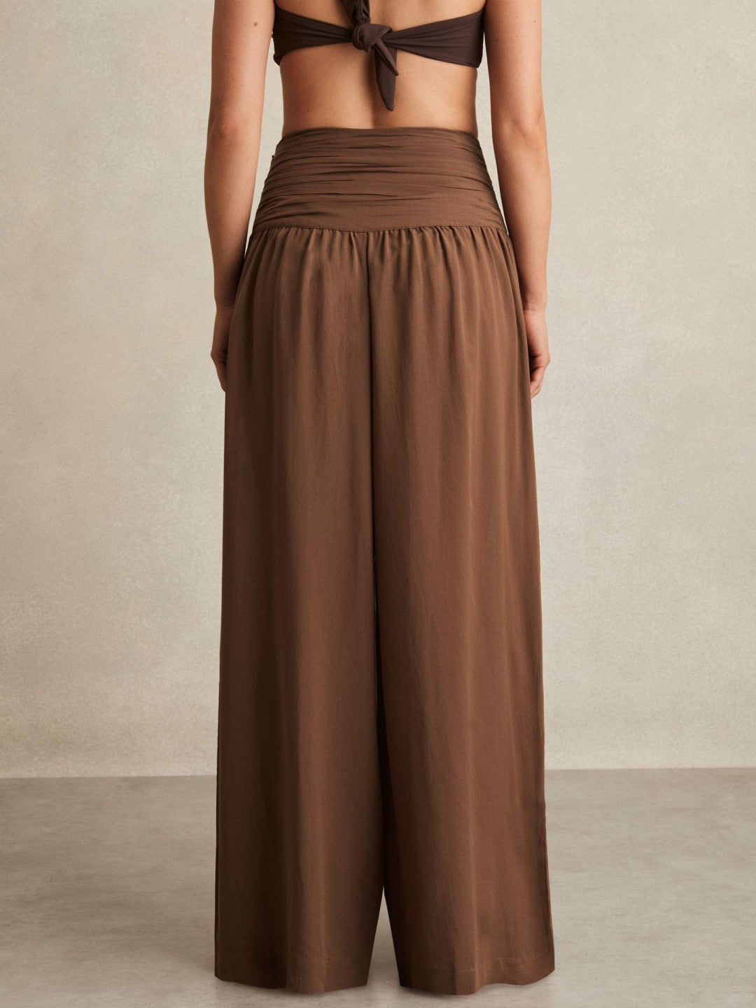 Reiss Lyocell Blend Wide Leg Trousers in Brown