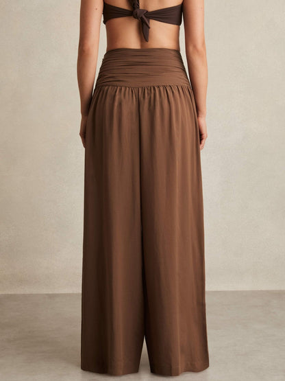 Reiss Lyocell Blend Wide Leg Trousers in Brown