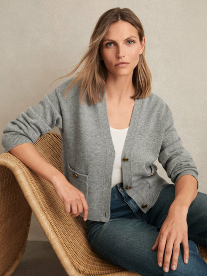 Reiss Wool-Cashmere Button Cardigan in Silver Grey