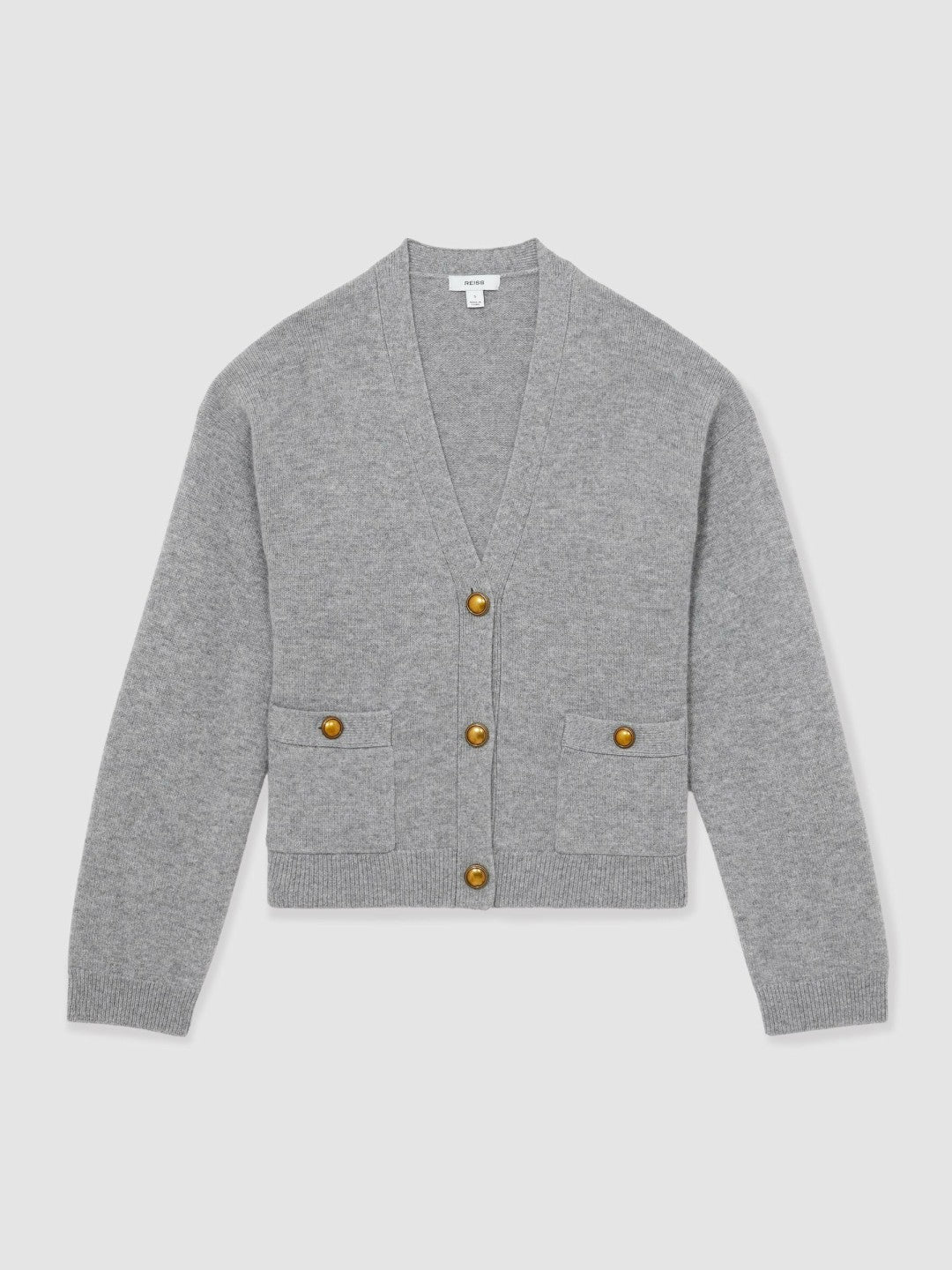 Reiss Wool-Cashmere Button Cardigan in Silver Grey