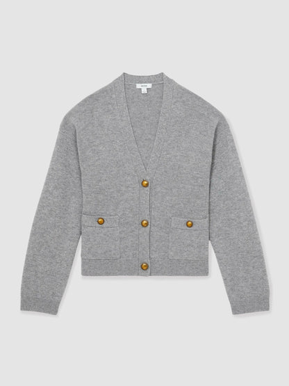 Reiss Wool-Cashmere Button Cardigan in Silver Grey
