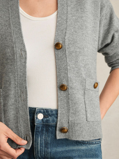 Reiss Wool-Cashmere Button Cardigan in Silver Grey
