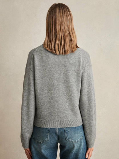 Reiss Wool-Cashmere Button Cardigan in Silver Grey