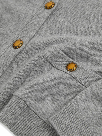 Reiss Wool-Cashmere Button Cardigan in Silver Grey