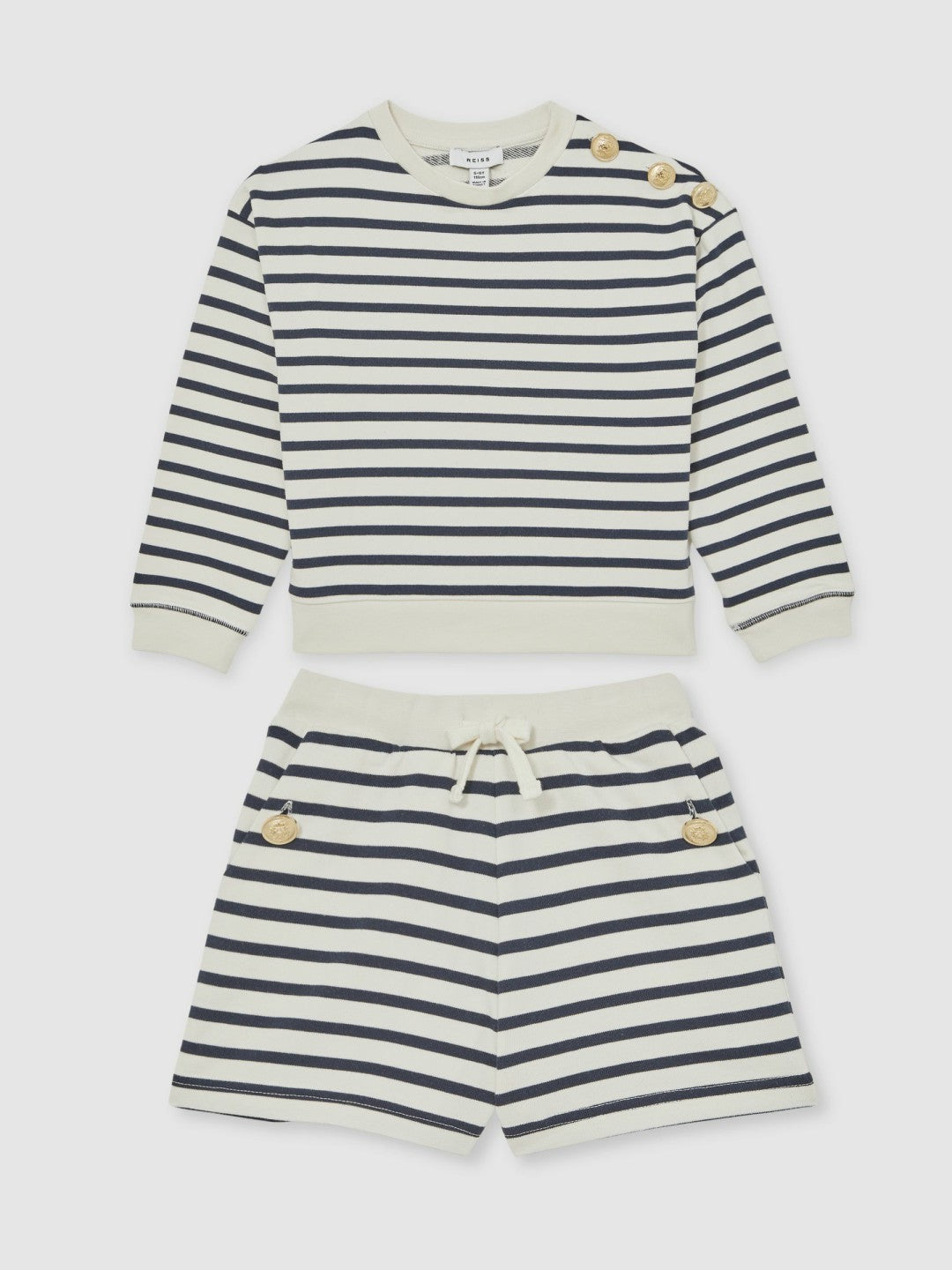 Reiss 3-9 yrs Stripe Sweatshirt and Shorts Set Cotton-Blend in Navy/Ivory
