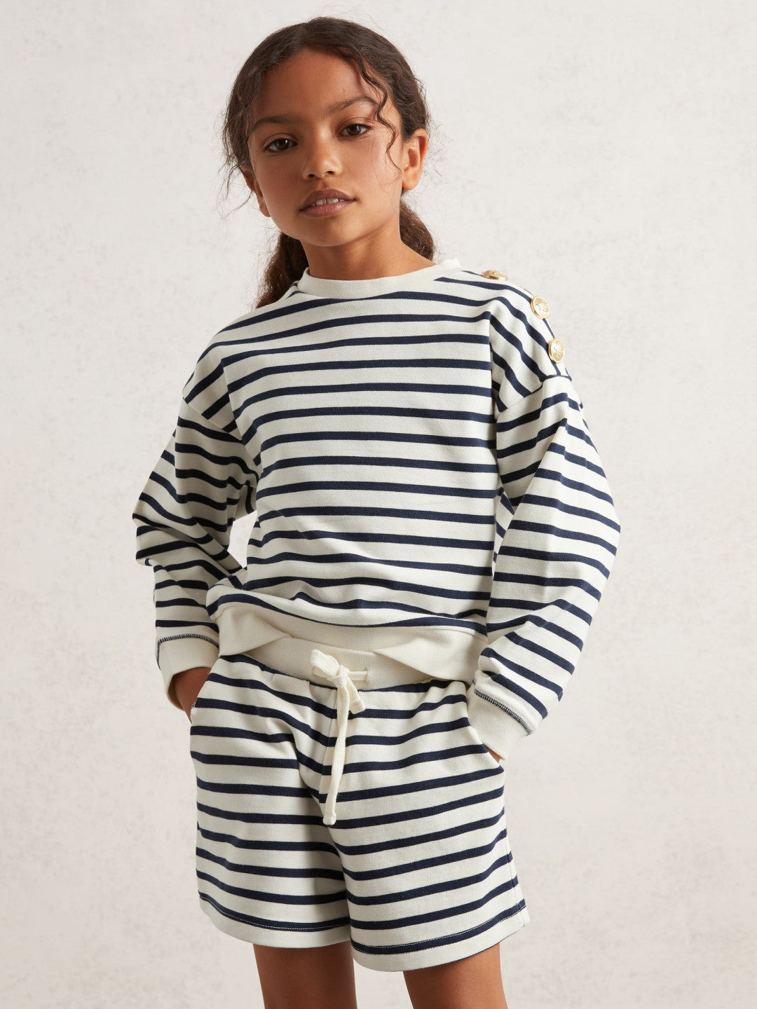 Reiss 3-9 yrs Stripe Sweatshirt and Shorts Set Cotton-Blend in Navy/Ivory