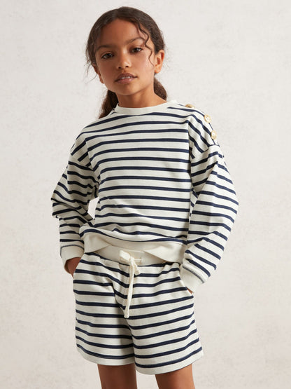 Reiss 3-9 yrs Stripe Sweatshirt and Shorts Set Cotton-Blend in Navy/Ivory