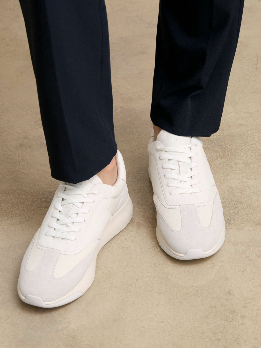 Reiss Bonded-Leather Suede Running Trainers in White