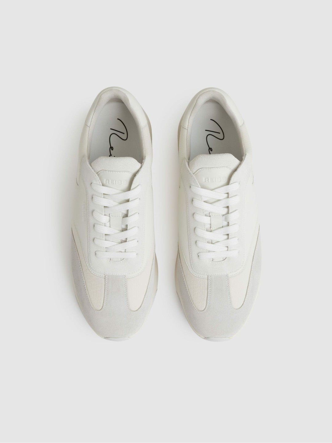 Reiss Bonded-Leather Suede Running Trainers in White