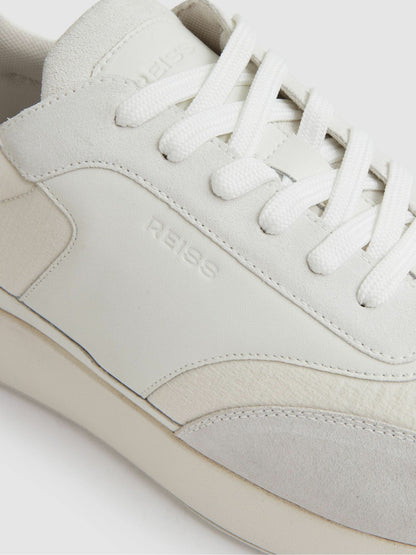Reiss Bonded-Leather Suede Running Trainers in White