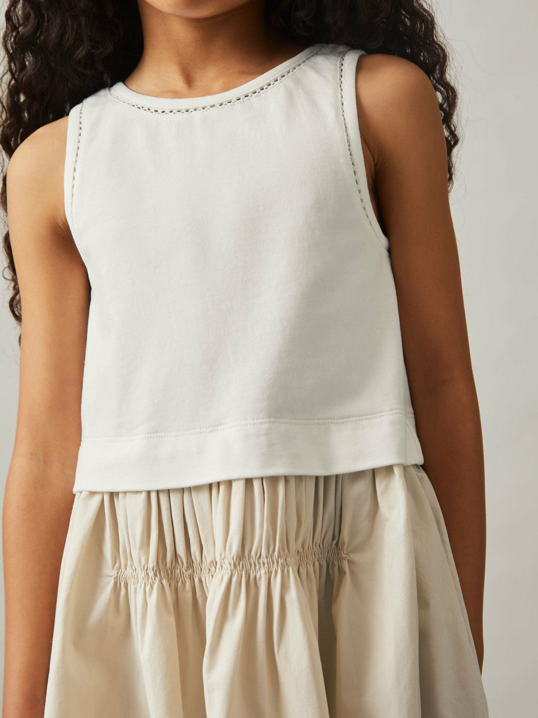 Reiss 9-13 yrs Cotton Layered Sleeveless Midi Dress in Neutral
