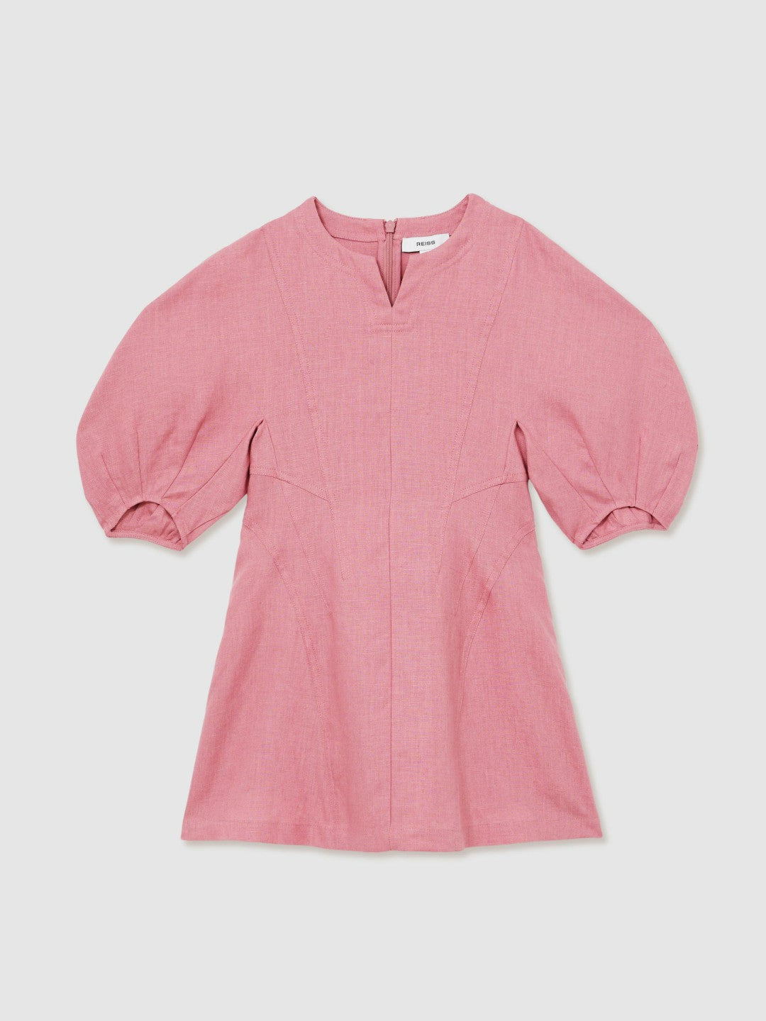 Reiss 13-14 yrs Linen Balloon-Sleeve Dress in Pink