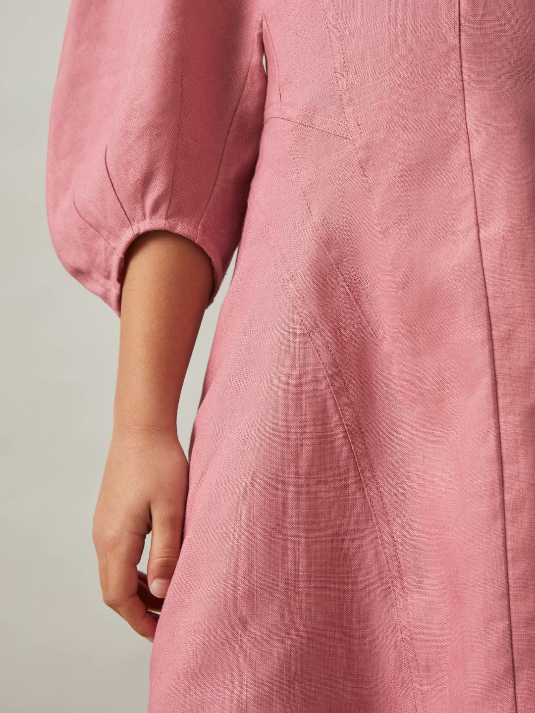 Reiss 13-14 yrs Linen Balloon-Sleeve Dress in Pink
