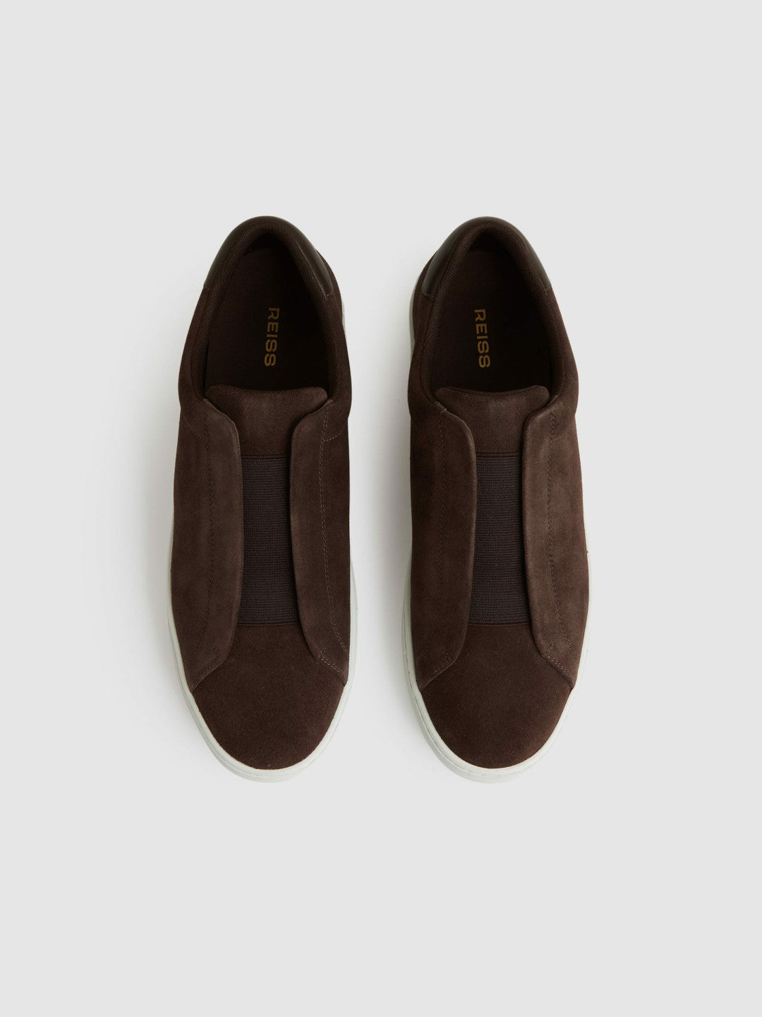 Reiss Suede Slip-On Elasticated Trainers in Chocolate Brown