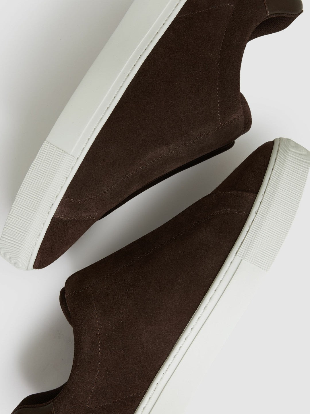 Reiss Suede Slip-On Elasticated Trainers in Chocolate Brown