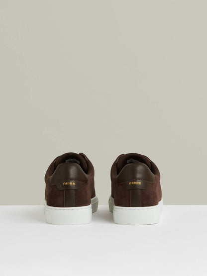 Reiss Suede Slip-On Elasticated Trainers in Chocolate Brown