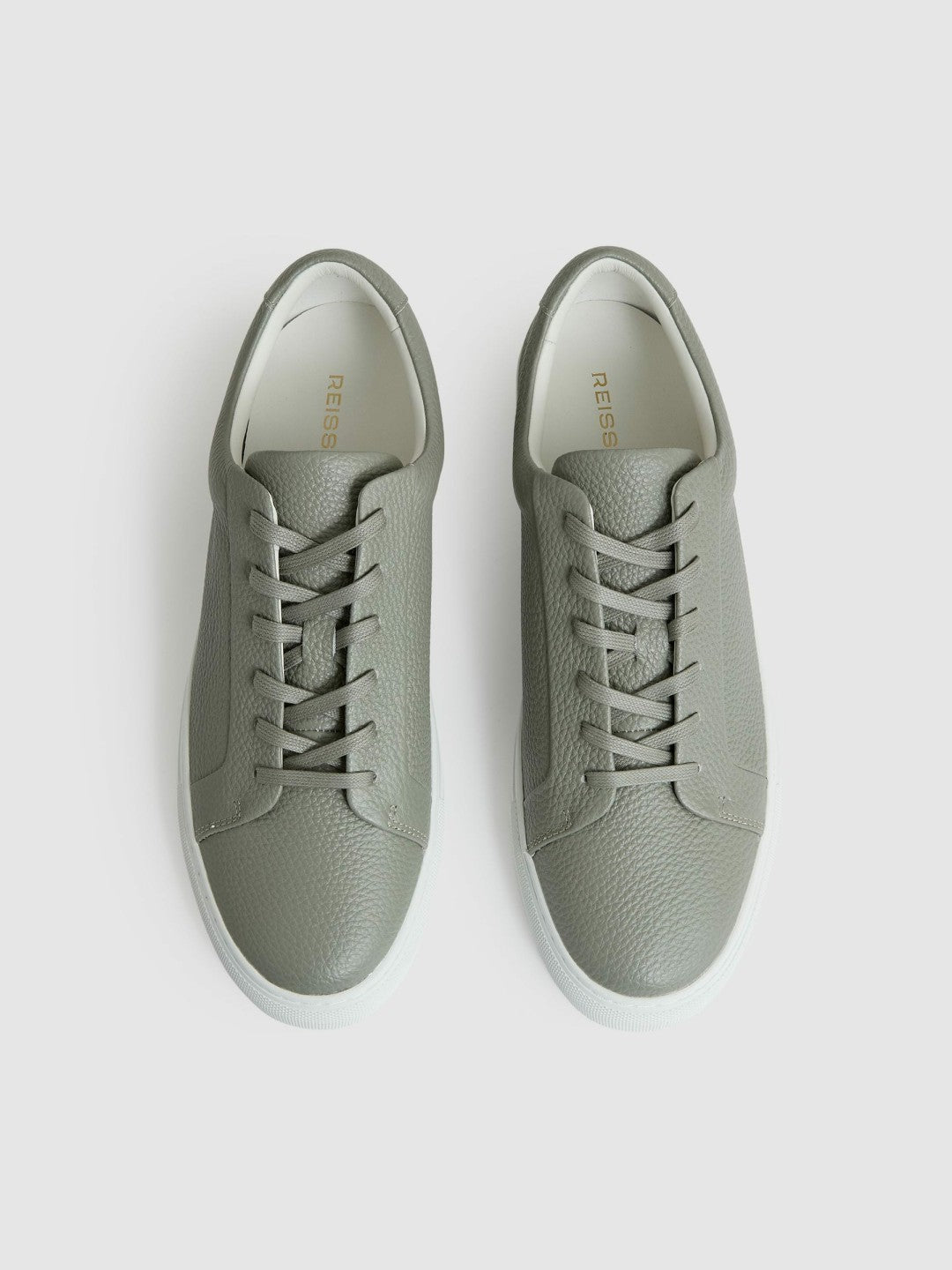Reiss Tumbled-Leather Low-Top Trainers in Mint Green