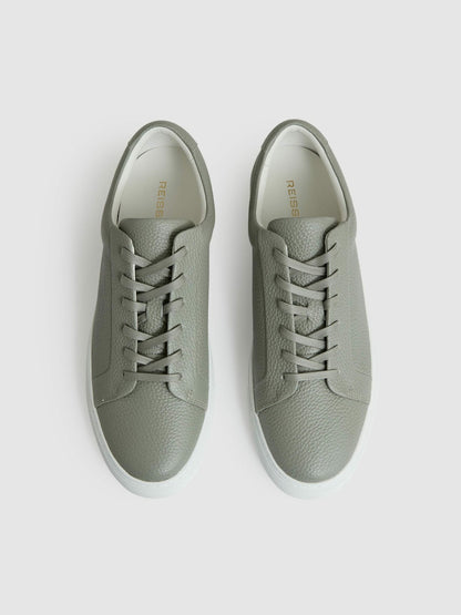 Reiss Tumbled-Leather Low-Top Trainers in Mint Green