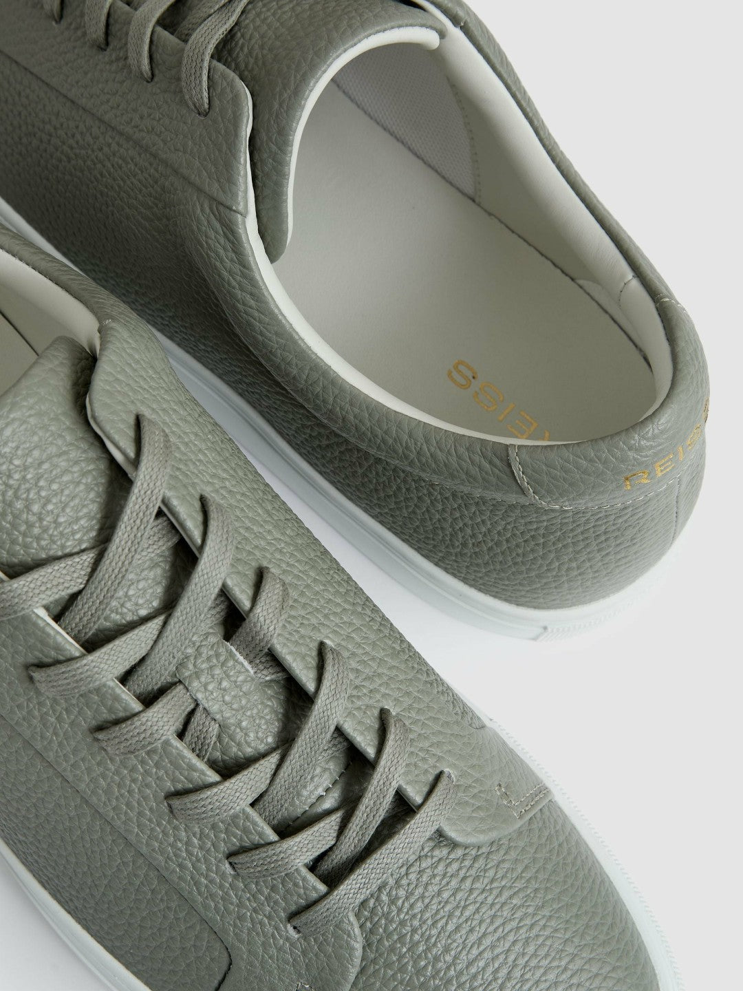 Reiss Tumbled-Leather Low-Top Trainers in Mint Green