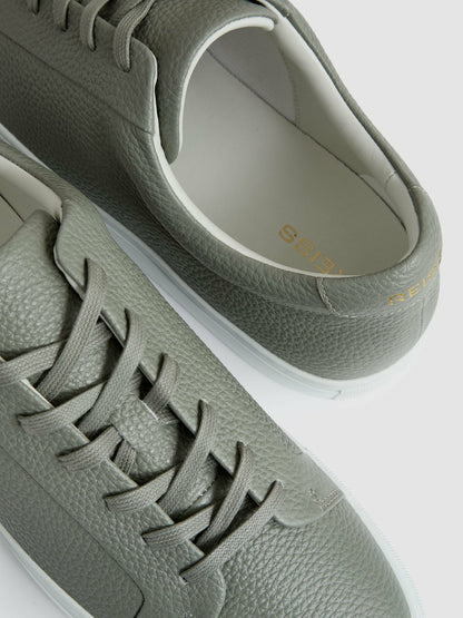 Reiss Tumbled-Leather Low-Top Trainers in Mint Green