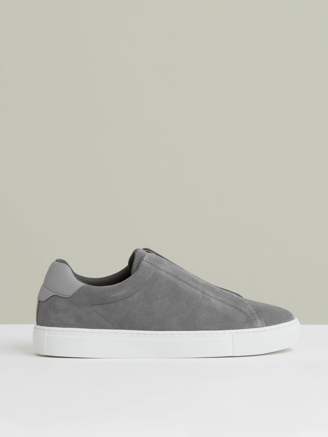 Reiss Suede Slip-On Elasticated Trainers in Grey