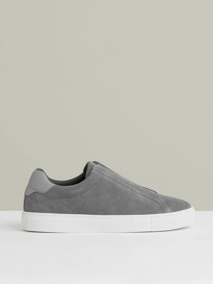 Reiss Suede Slip-On Elasticated Trainers in Grey