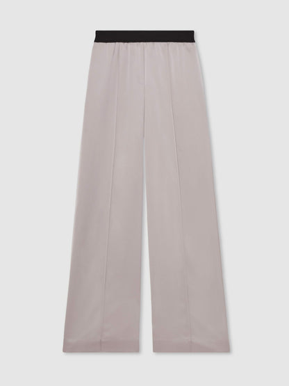Reiss Petite Satin Wide Leg Elastic Waist Trousers in Grey