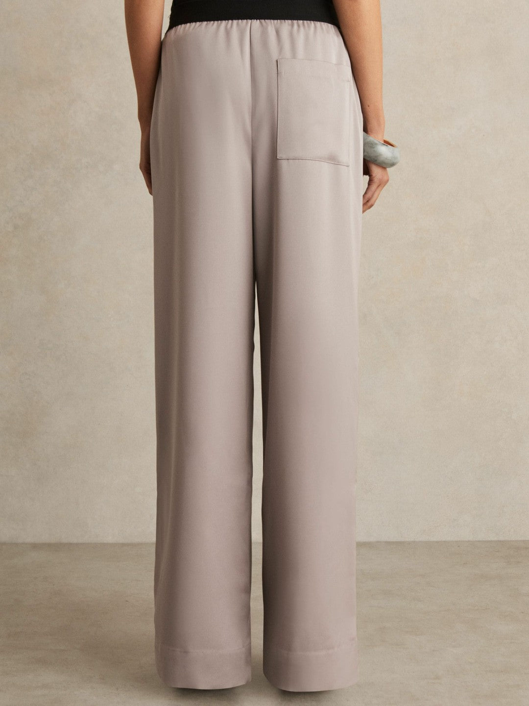 Reiss Petite Satin Wide Leg Elastic Waist Trousers in Grey